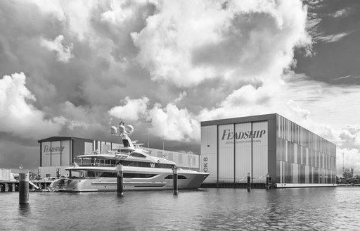 W superyacht outside Feadship shed 