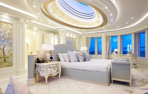 Luxury yacht TIS owner's suite, with large skylight