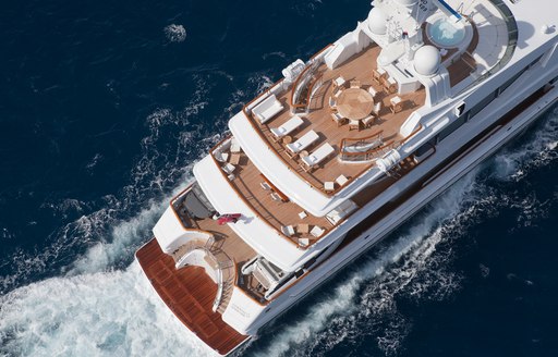 Aft aerial view of Oceanco's FRIENDSHIP motor yacht ex Sunrise