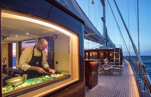 Open-view galley on superyacht SATORI