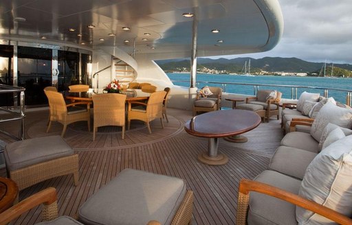 Exterior lounging space available on luxury yacht Zoom Zoom Zoom