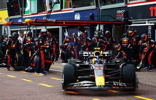 Overview of the pits at the Circuit de Monaco