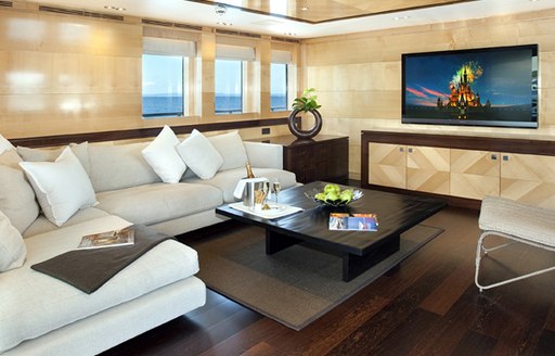 Interior details in skylounge of superyacht Christina G