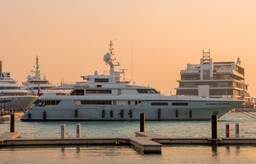 Yacht arriving in port at Jeddah Marina, Saudi Arabia