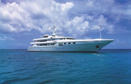 Luxury charter yacht APOGEE at anchor