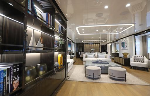 Interiors with seating onboard charter yacht ANDIAMO