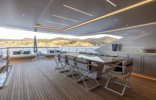 Dining table on the aft deck of superyacht NO STRESS TWO.