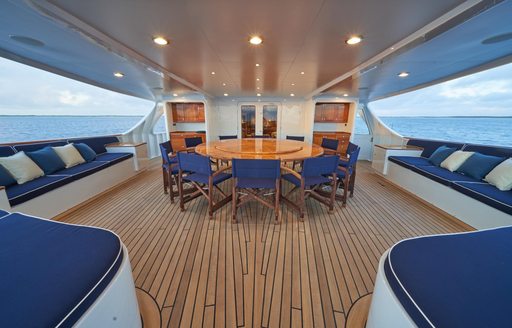 Alfresco seating onboard charter yacht ASTERIA