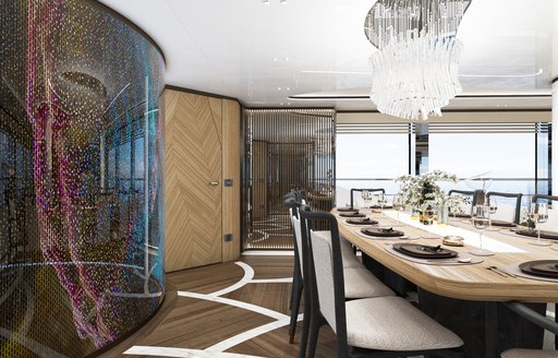 Interior dining setup onboard superyacht charter ETERNAL SPARK