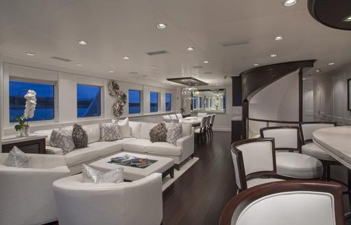 Explorer yacht MARCATO lounge area with white furnishing
