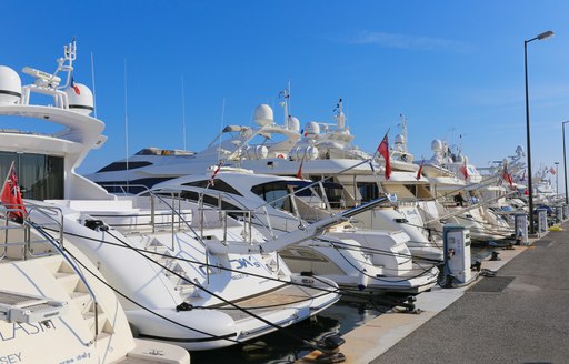 Yachts lined up in the Old Port at Cannes