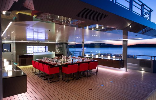 Alfresco dining onboard charter yacht BOLD