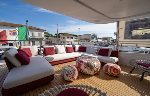 seating space on the deck of luxury yacht happy me