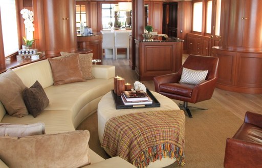 Main salon interiors of luxury charter yacht BRUNELLO 