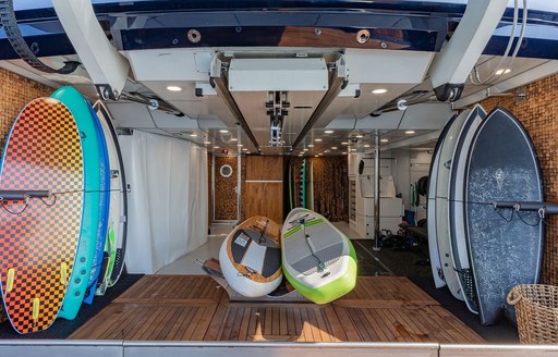 Charter yacht GALILEO toy garage with watersports equipment