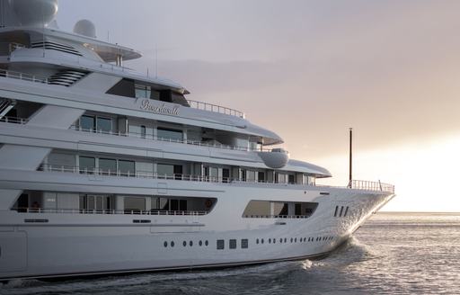 Superyacht BOARDWALK superstructure view at sea 