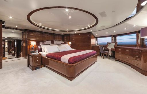 large master suite with 180-degree views on board luxury yacht CHECKMATE 