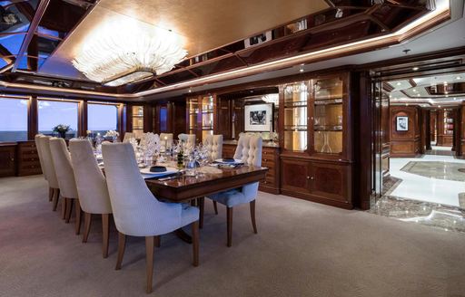 Charter yacht STARFIRE dining room with long table