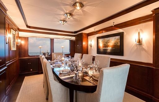 classically styled dining salon on board luxury yacht PIONEER 