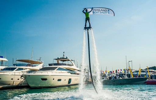 A flyboard demonstration on water at the first edition of the Thailand Yacht Show