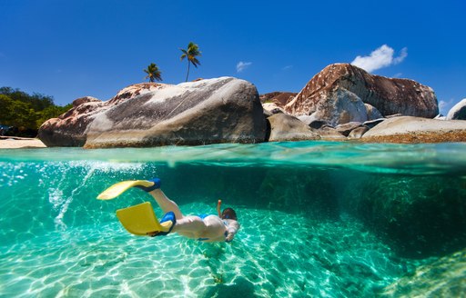 Person snorkelling in crystal clear Caribbean water