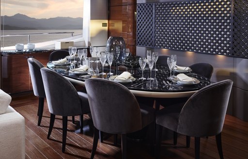 dining area in main salon of superyacht KOHUBA 