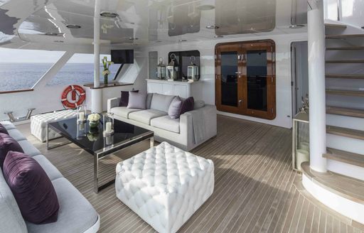 The exterior area of the main deck on superyacht Carpe Diem II