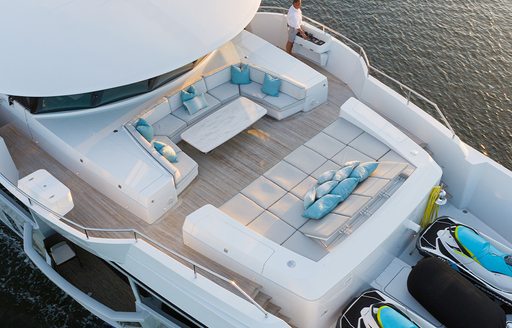 Charter yacht SERENITY aerial view of sun pads