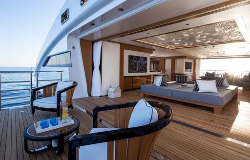 Fold down balcony onboard charter yacht MAR