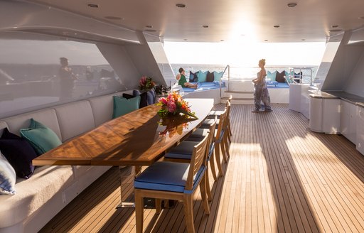 Sundrenched covered interior of Superyacht BACA