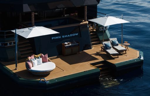 Charter yacht PINK SHADOW swim platform and parasols
