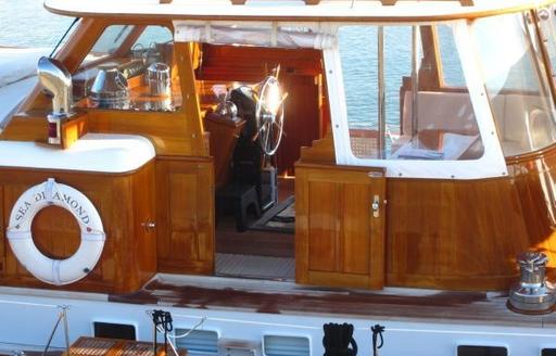 Traditional wheelhouse on sailing yacht 'Sea Diamond'