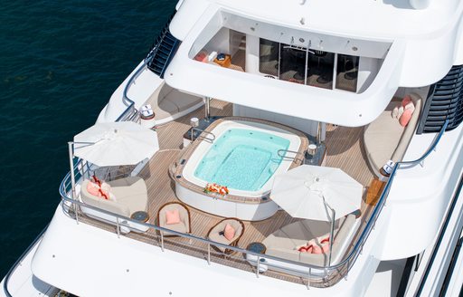 Charter yacht GIGIA overhead view of deck Jacuzzi