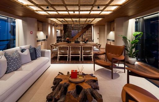 Charter yacht KING BENJI interiors with lounge and dining area