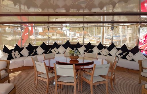 luxury yacht Sea Dream aft deck dining and seating