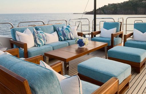 Exterior lounge area onboard charter yacht SAMADHI