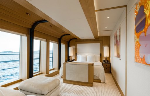 bedroom interior onboard luxury superyacht