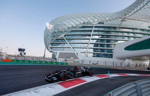 Close up of Grand Prix car in action on Yas Marina Circuit