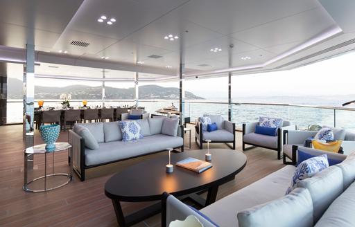 Exterior seating area onboard charter yacht BOLD