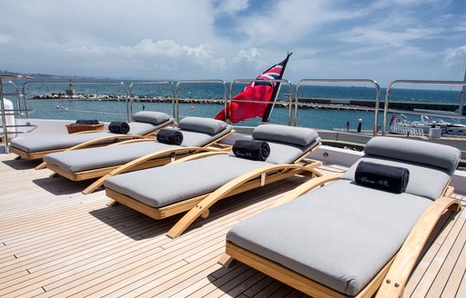 sunloungers line the sundeck of luxury yacht Princess AVK 