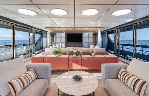 Charter yacht OCEAN ANGEL interiors with lounge and dining areas