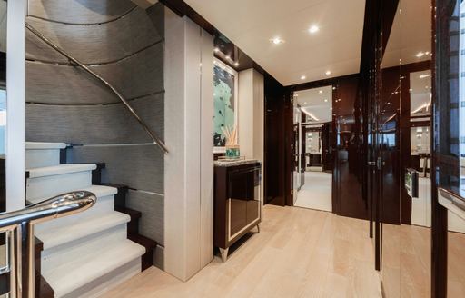 Luxury yacht charter CAPTAIN MORGAN III interior staircase