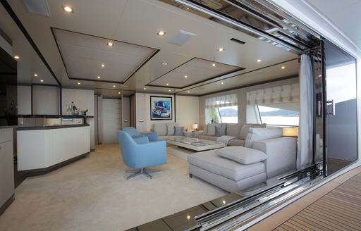 Charter yacht WILLOW interior lounge with access to exteriors