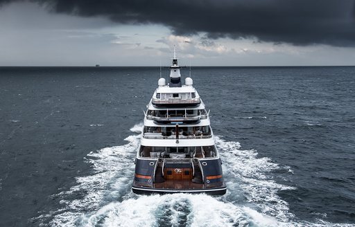 Luxury yacht TIS aft decks as she cruises underway