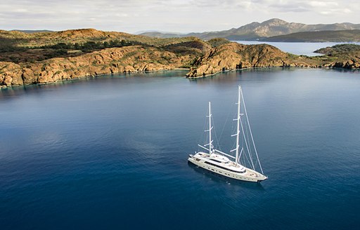 Aerial shot of sailing yacht ARESTEAS