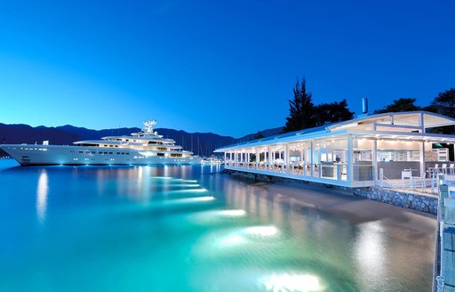 D-Marin Marina with yacht at night