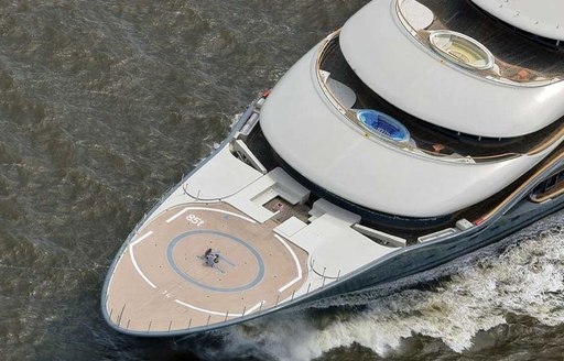 The helipad on the bow of superyacht SHU