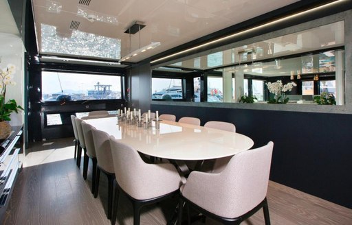 Dining room on board the luxury charter yacht TORTOISE