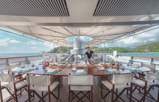 Charter yacht MALTESE FALCON exterior dining table