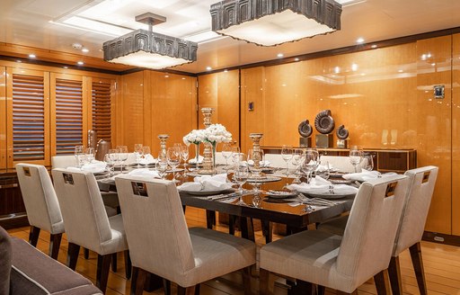 Formal dining onboard Charter yacht SERENITY J